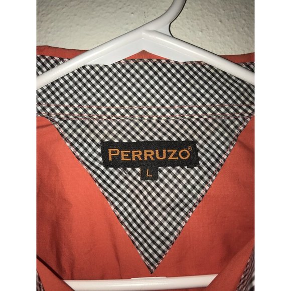 Perruzo Designer Button Up Shirt Mens Large rolled up Long Sleeves Preowned - Picture 7 of 7